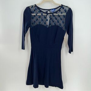 Ked's Women's Tee Shirt knit Skater Dress w/net Yoke and Sweetheart Neckline-XS